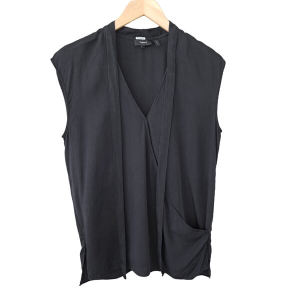 THEORY Relaxed Tie-Neck Sleeveless Silk Wrap Top in Black Size Small - Picture 9 of 11